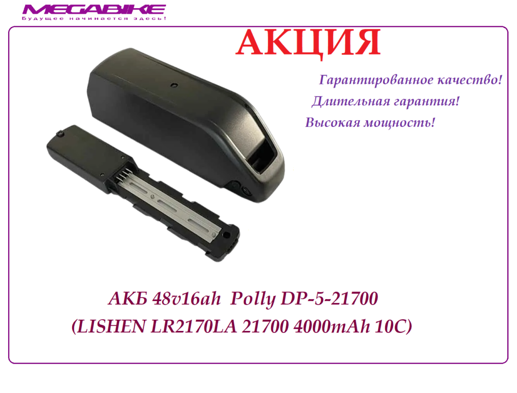 Аккумулятор Li-ion 48v16ah LR2170LA в боксе Polly DP5-21700
